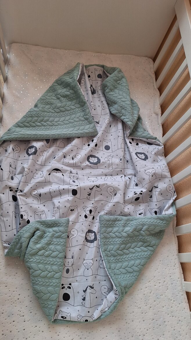 Pītais + kokvilna /pelēks + zoo/75*100 cm