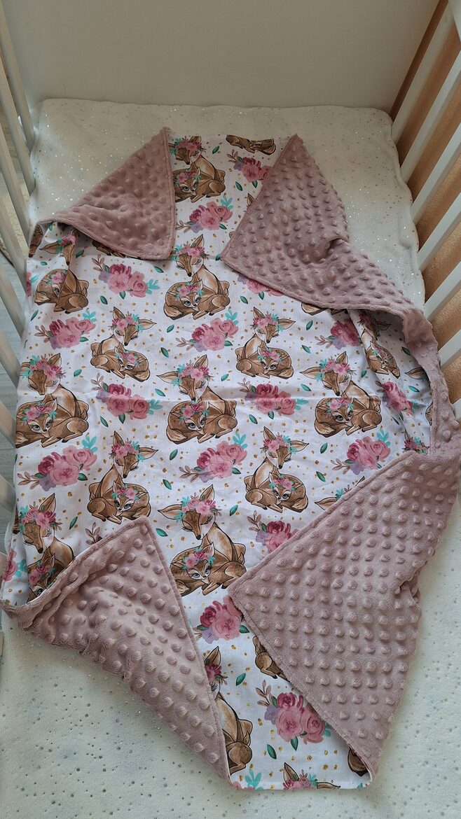 Minky + kokvilna/rozā +stirnas/ 75*100 cm