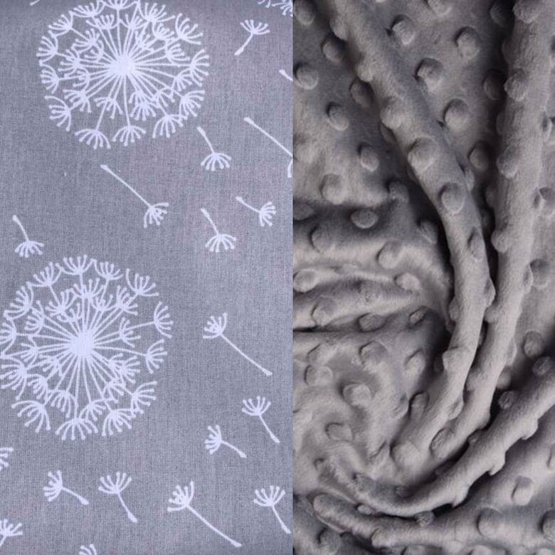 Minky + kokvilna/pelēks+pūkas/75*100 cm