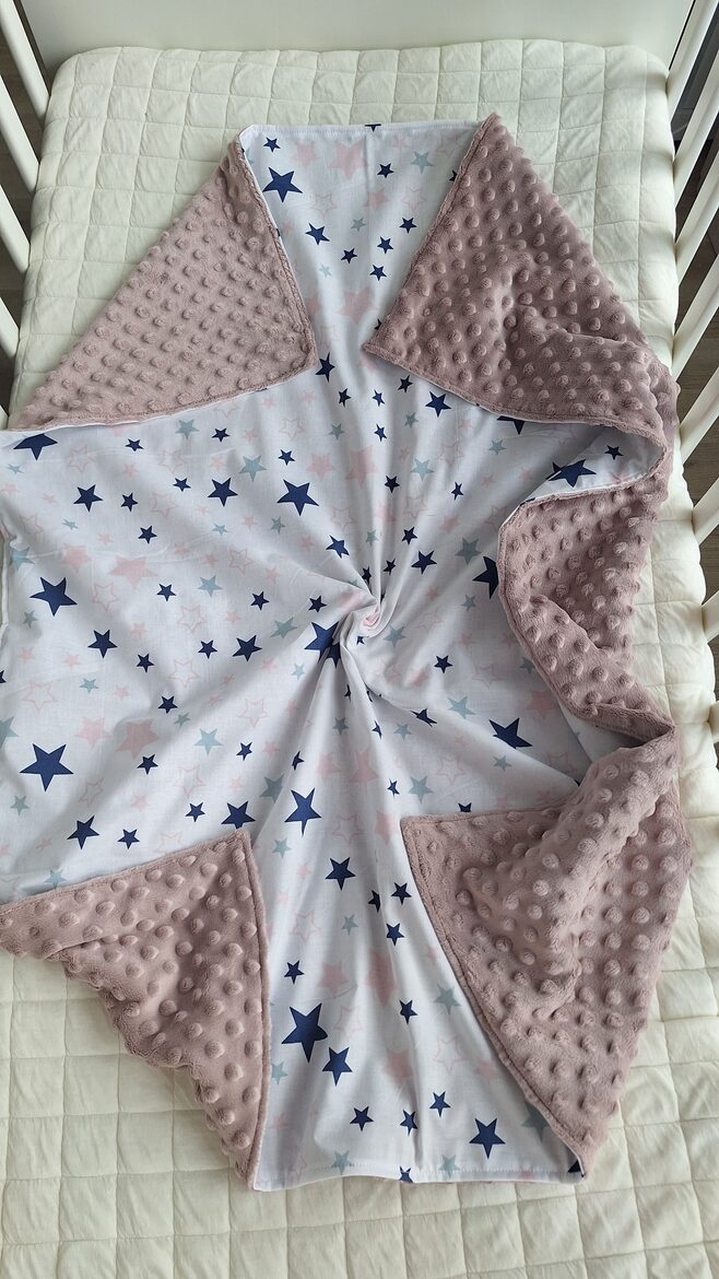 Sedziņa/ minky + kokvilna/rozā+zvaigznītes/75*100 cm
