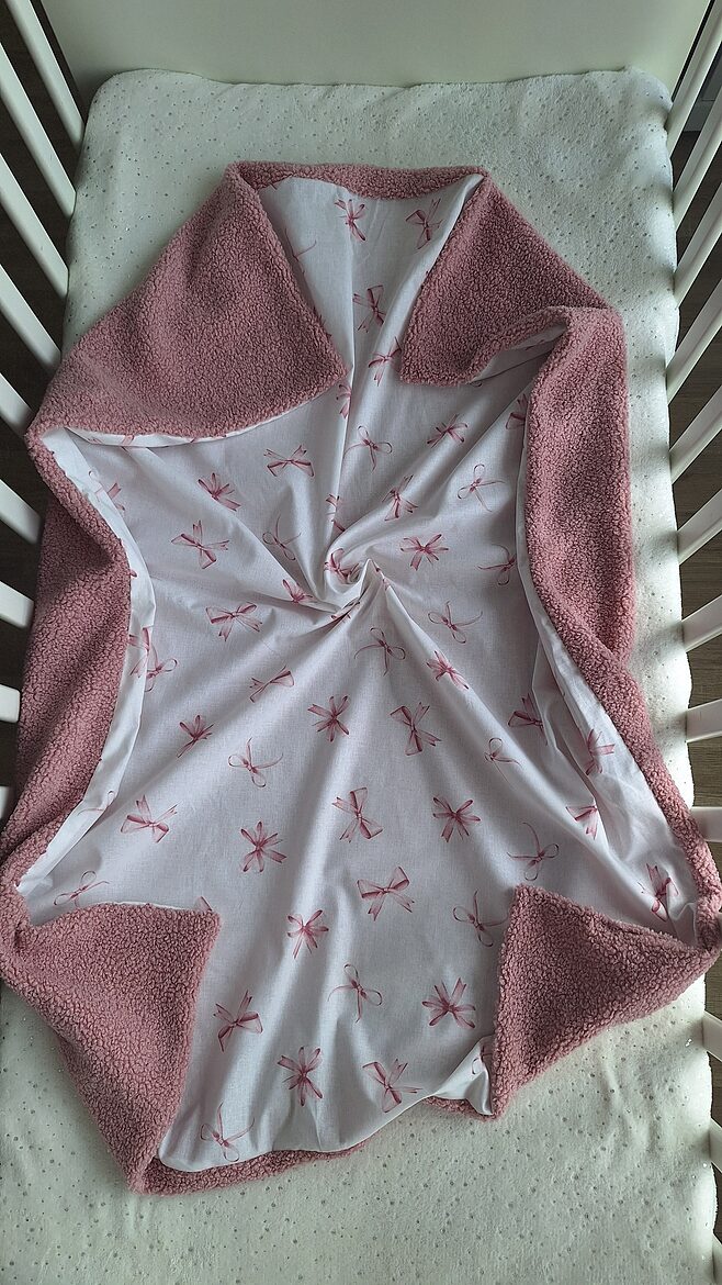 Blanket/teddy + cotton / pinkish + bows / 70*100 cm