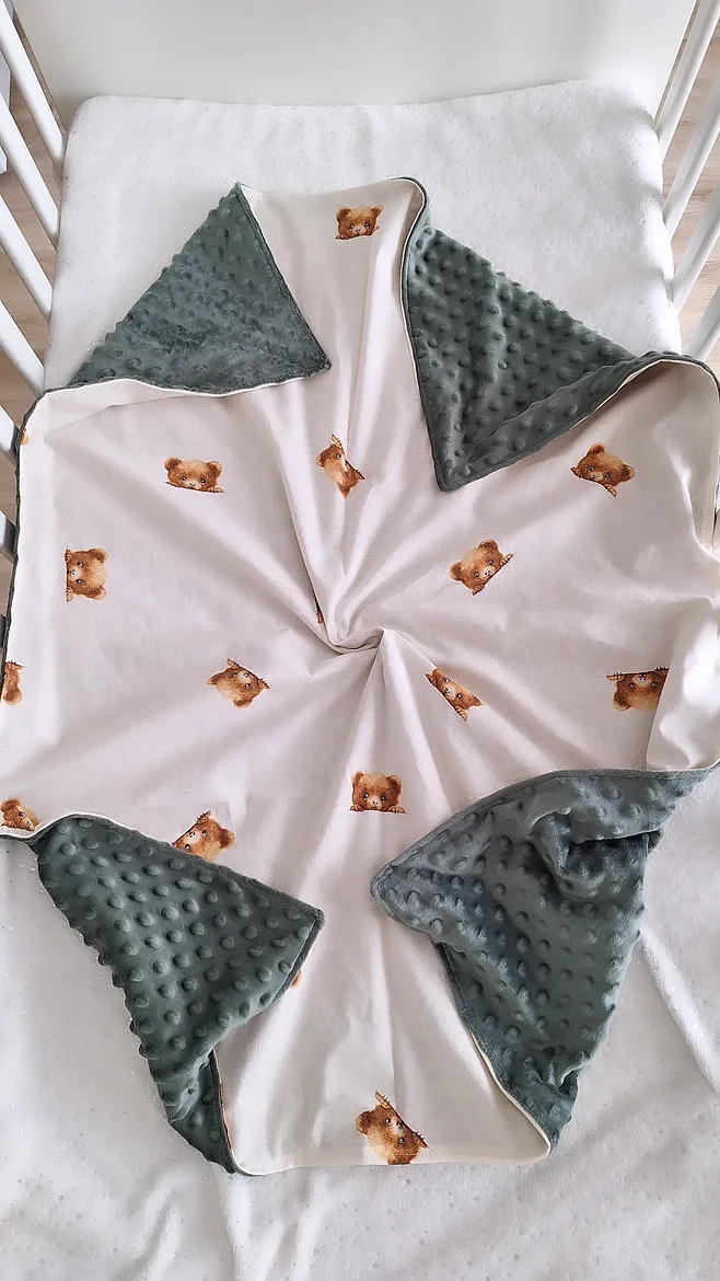 Sedziņa/minky+ kokvilna/tumšs mint + lācēni/75*100 cm/ gatavā