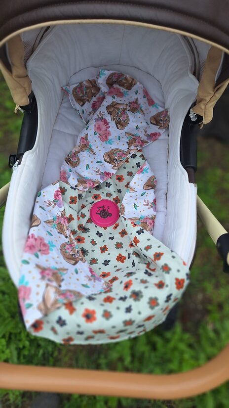 Muslīns + kokvilna/ziedi + stirniņas/55*100 cm