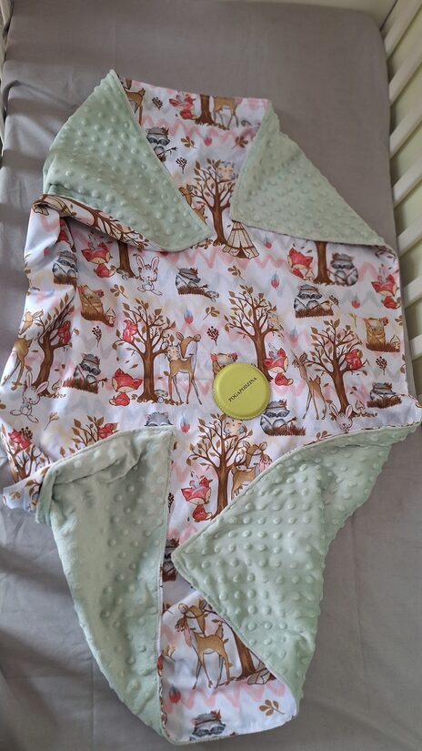 Minky + kokvilna/mint + zvēriņi/75*100 cm