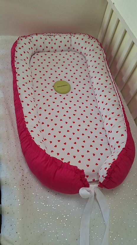 Nest - hearts + fuchsia pink/cotton /made to order