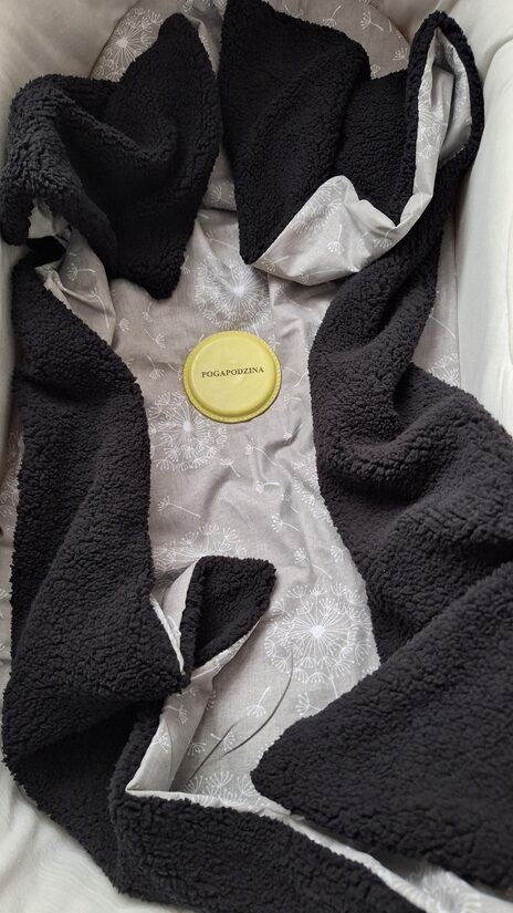 Teddy un kokvilnas/melns + pelēkas pūkas/75*100 cm