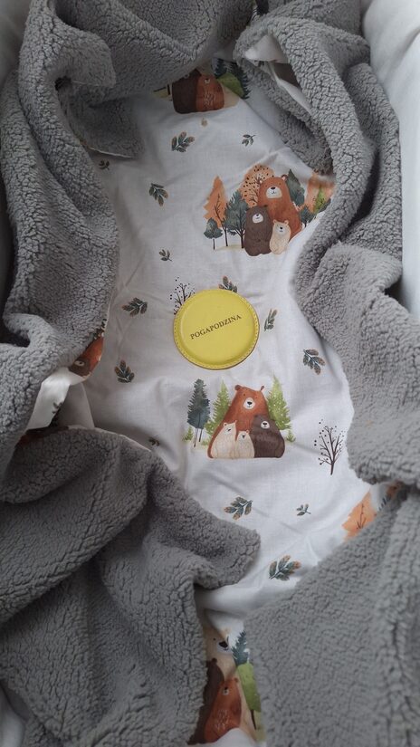 Teddy + kokvilna/pelēks + lācēni/75*100 cm