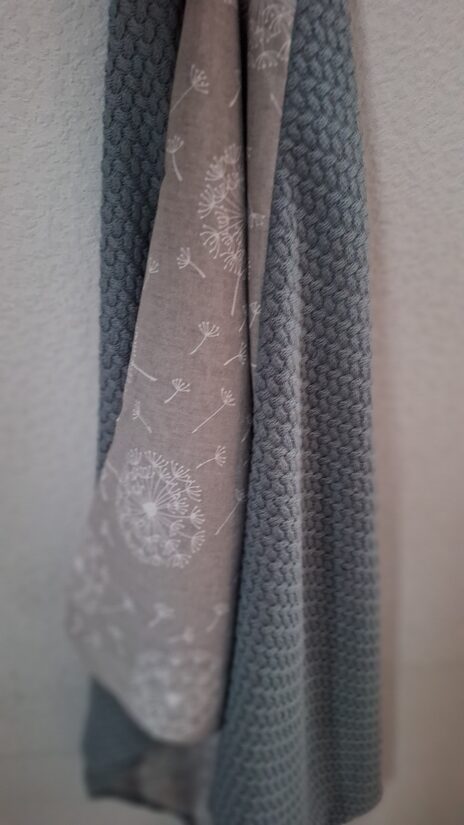 Adījums + kokvilna/zili pelēks + pūkas / 70*90 cm