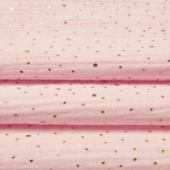 Muslīna sedziņa/ bārbijrozā ar zelta puktiņiem/ 100*130 cm