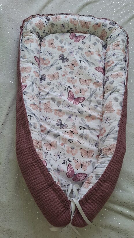 Ligzdiņa-tauriņi + rozā/kokvilnas + vafeļaudums