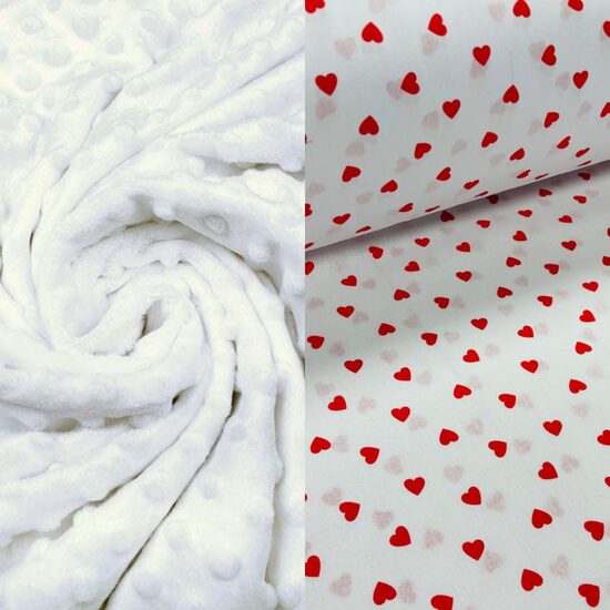 Sedziņa/balts + sirsniņas/ minky + kokvilna/ 80*80 cm 