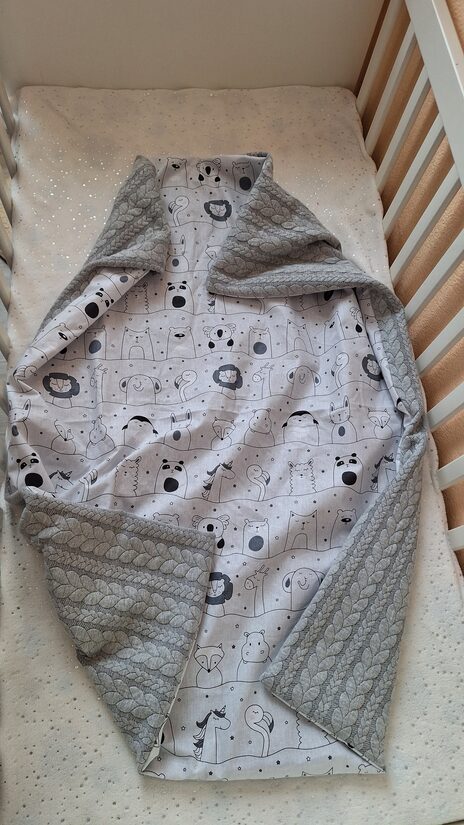 Kokvilna + pītais/zoo pelēks + mint /75*100 cm