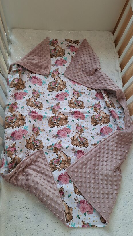 Minky + kokvilna/rozā +stirnas/ 75*100 cm