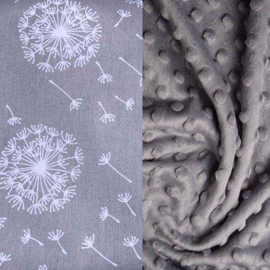 Minky + kokvilna/pelēks+pūkas/75*100 cm