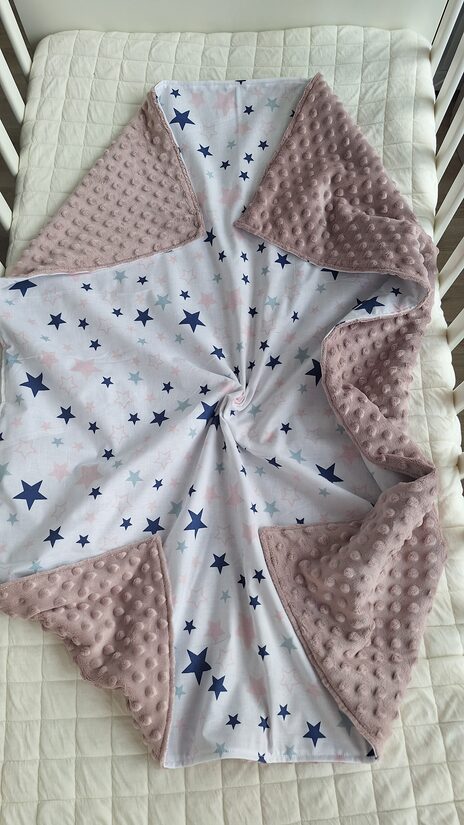 Sedziņa/ minky + kokvilna/rozā+zvaigznītes/75*100 cm
