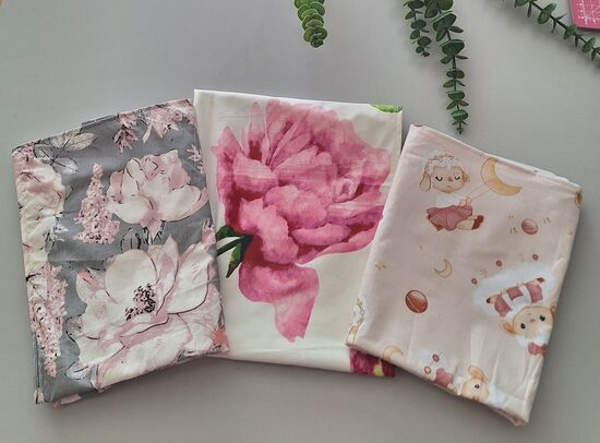 Kokvilnas autiņi-komplekts 3gb /ziedi/50*70 cm