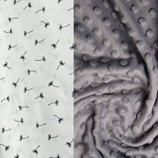 Minky + kokvilna/pelēks + mazas pūkas/75*100 cm/gatavā