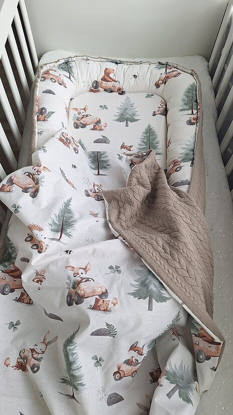 Baby nest - braided + cotton/cacao+ zoo in cars/made to order