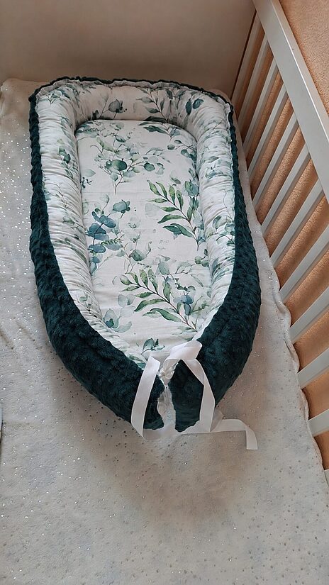 Nest – minky + cotton/leaf + emerald/made to order