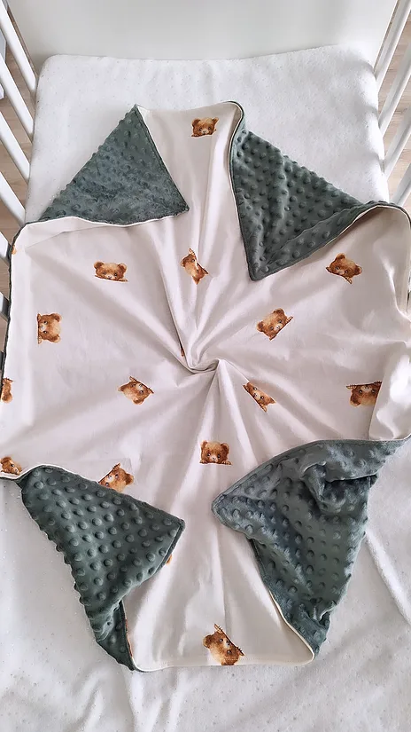 Sedziņa/minky+ kokvilna/tumšs mint + lācēni/75*100 cm/ gatavā