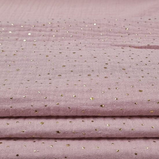 Muslīna sedziņa/ pūderrozā ar zelta puktiņiem/ 70*100 cm